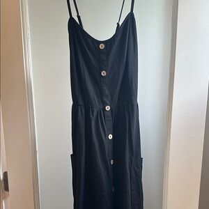 Black Sleeveless Spaghetti Strap Midi Dress